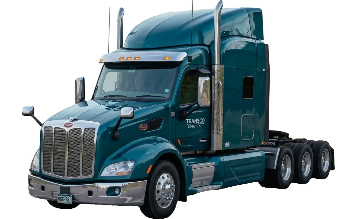 A teal sleeper-cab semi truck